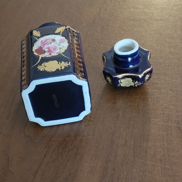 Vintage Limoges France Cobalt Blue Porcelain Jar 6” Tall Gold Gilt - Picture 8 of 13